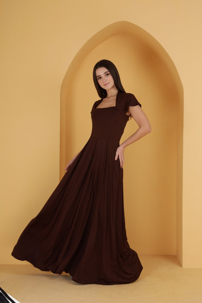 Brown Neck cutout dress