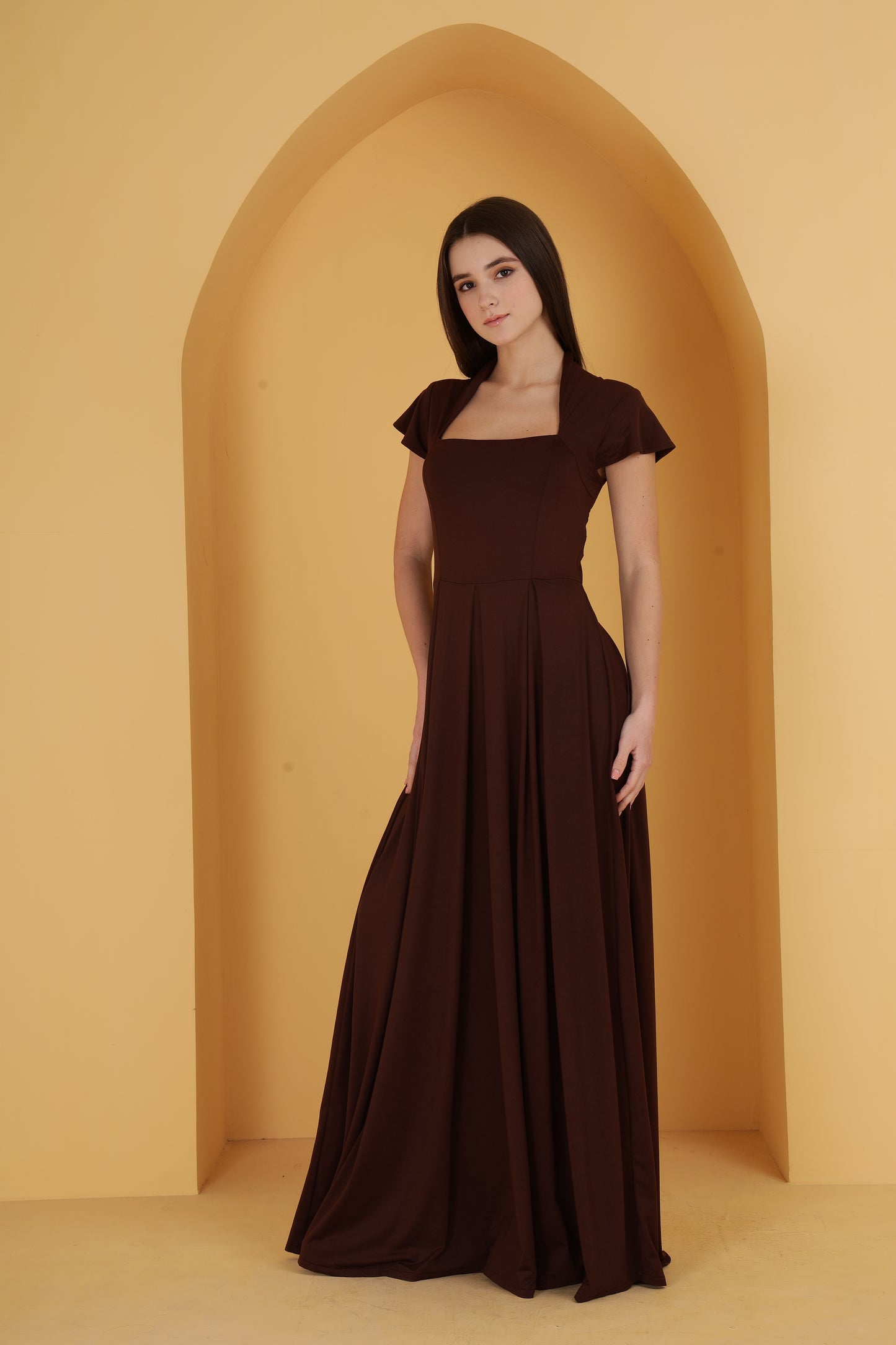 Brown Neck cutout dress