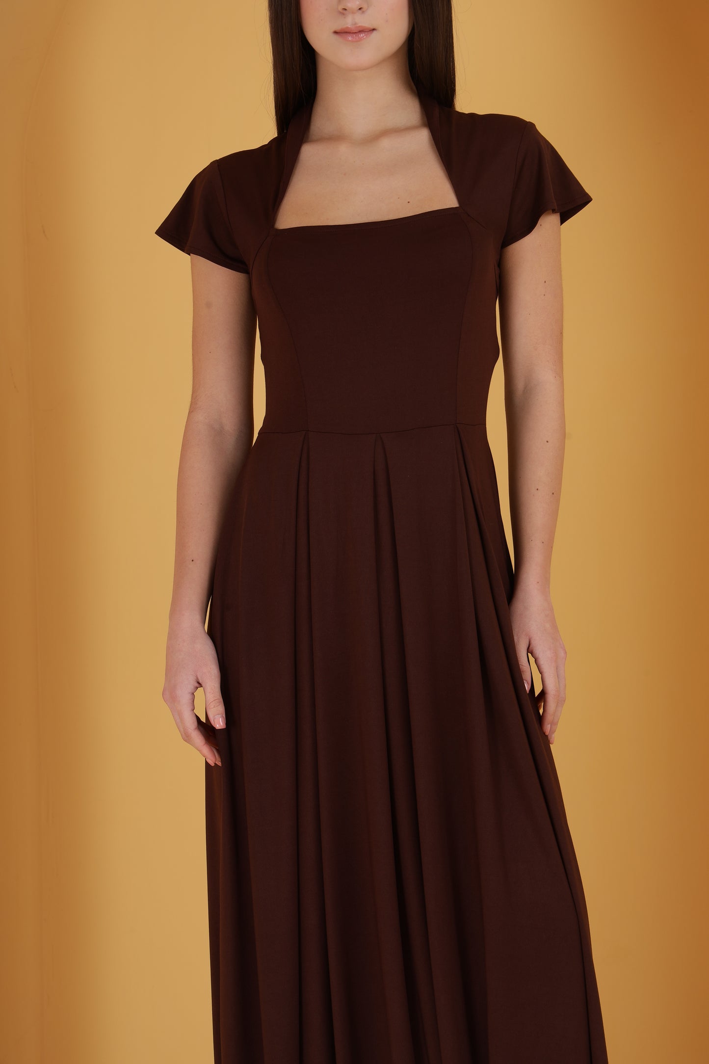 Brown Neck cutout dress