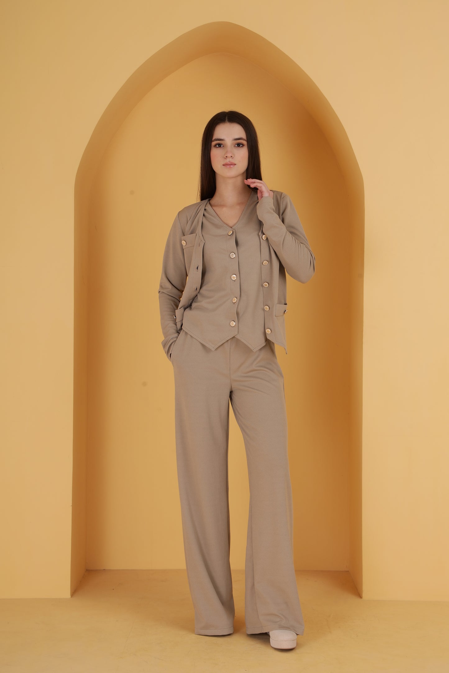 Rib 3 Piece button co-ord set