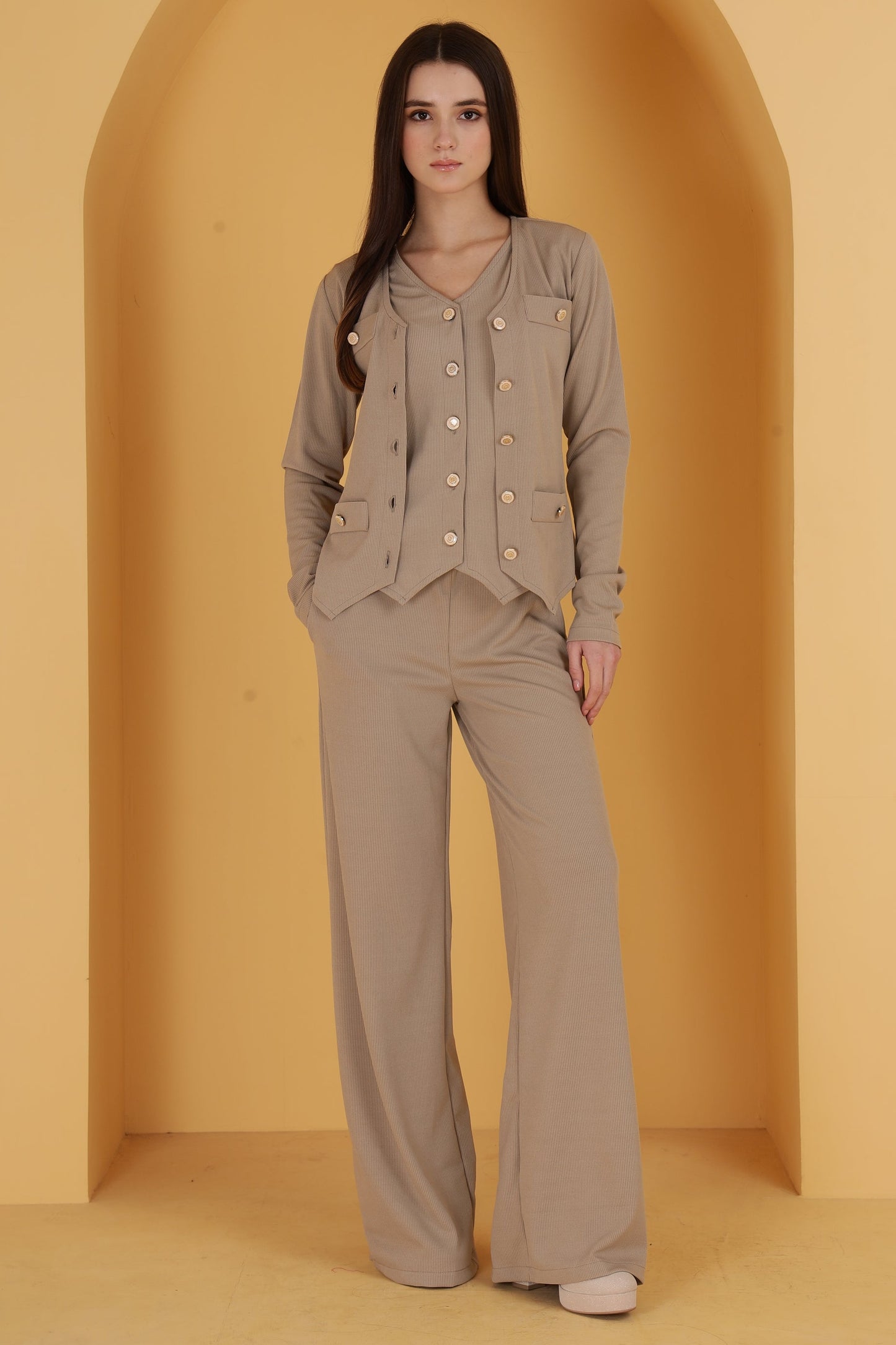 Rib 3 Piece button co-ord set