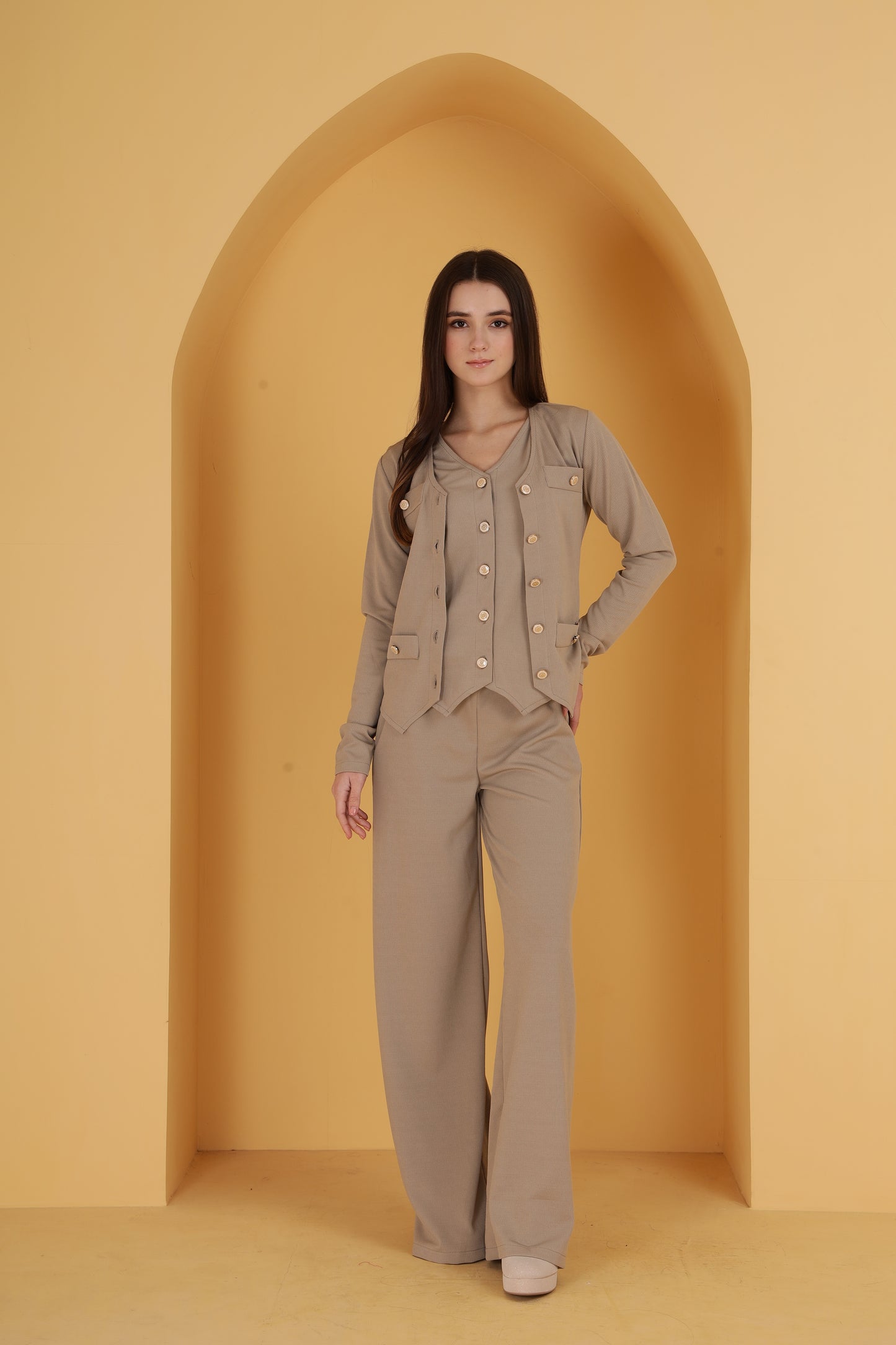 Rib 3 Piece button co-ord set