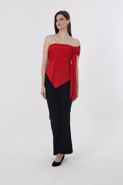 Off Shoulder Red Knot Top