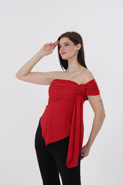 Off Shoulder Red Knot Top