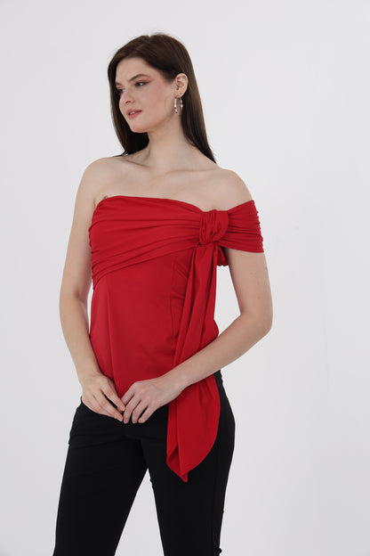Off Shoulder Red Knot Top