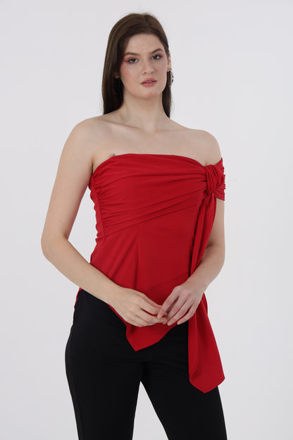 Off Shoulder Red Knot Top