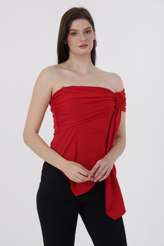 Off Shoulder Red Knot Top