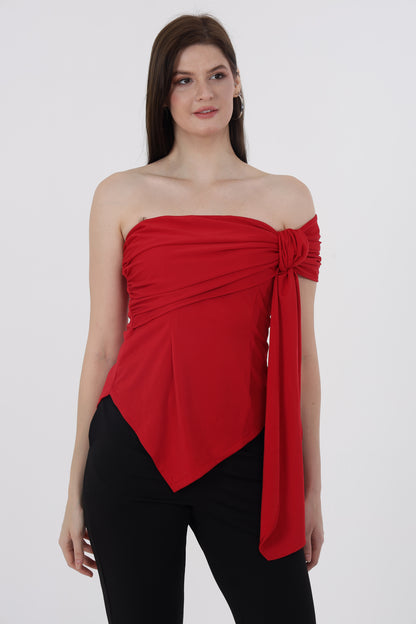 Off Shoulder Red Knot Top