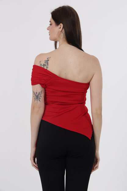 Off Shoulder Red Knot Top