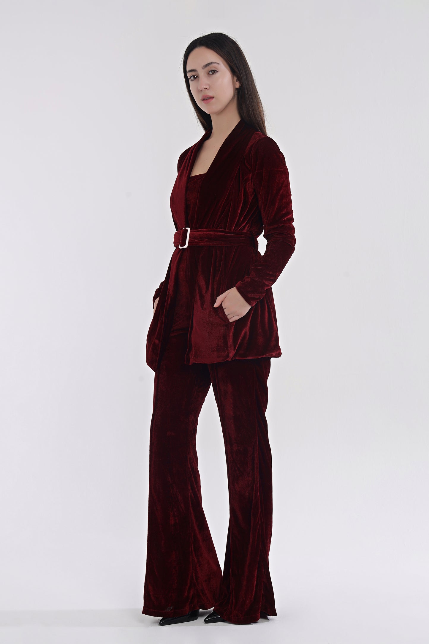 Velvet tube jumpsuit with jacket