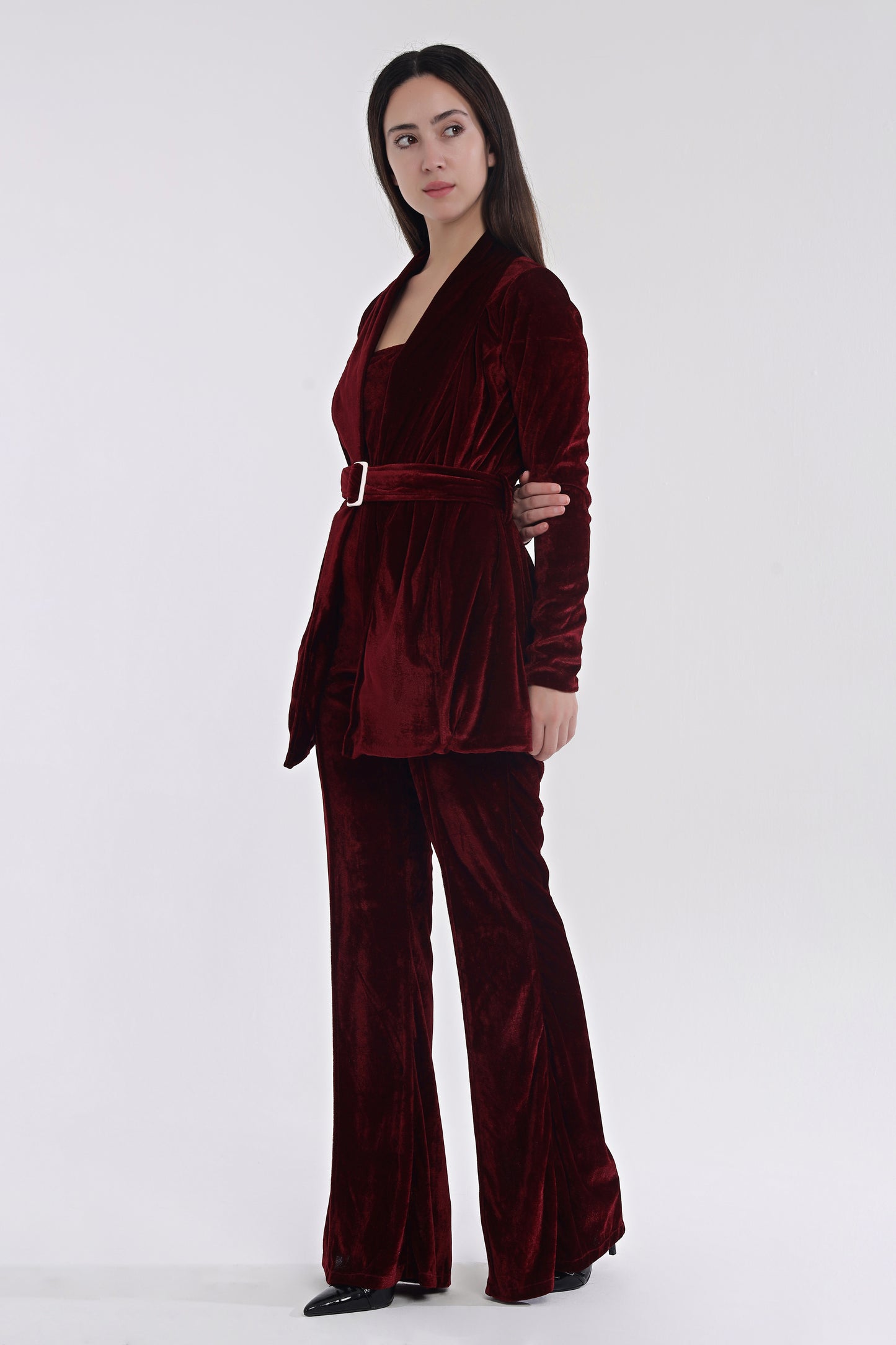 Velvet tube jumpsuit with jacket