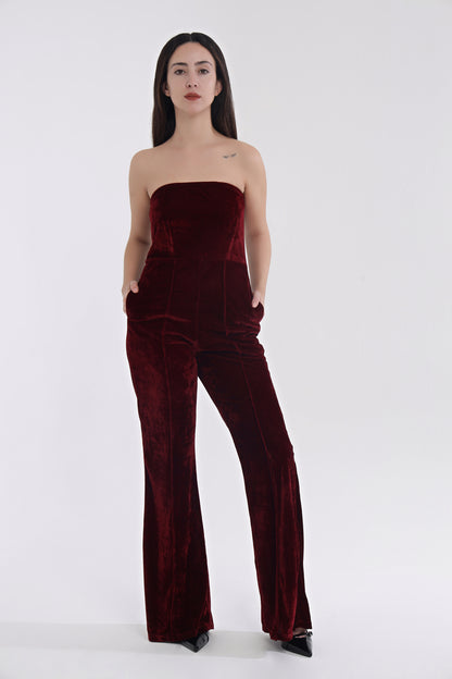Velvet tube jumpsuit with jacket