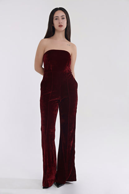 Velvet tube jumpsuit with jacket