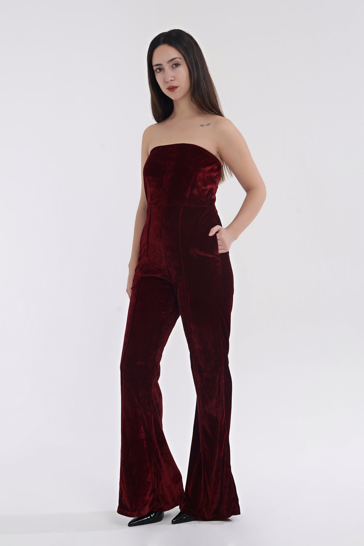 Velvet tube jumpsuit with jacket