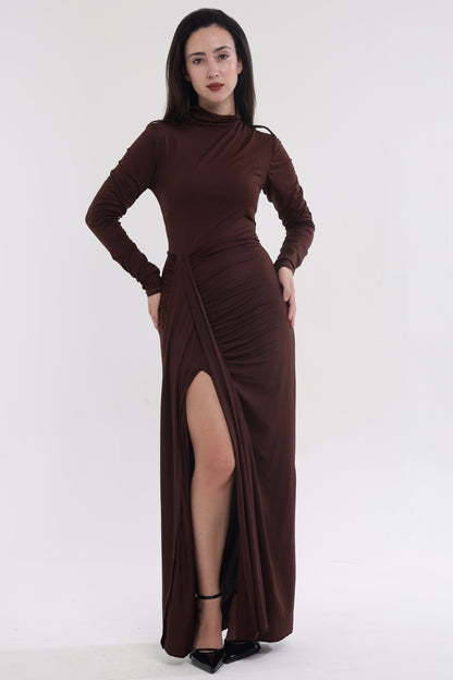 Brown statement slit gown