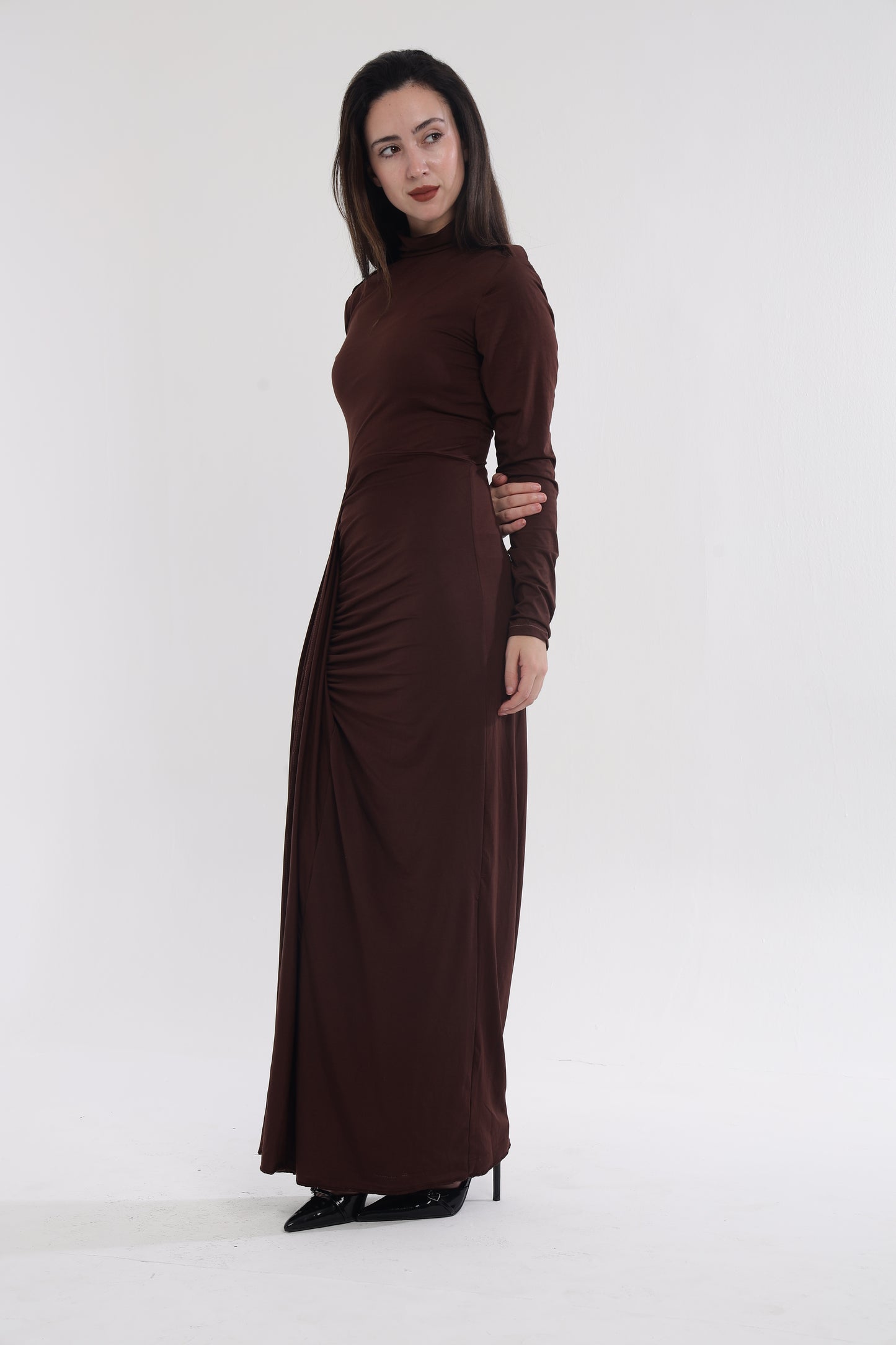Brown statement slit gown