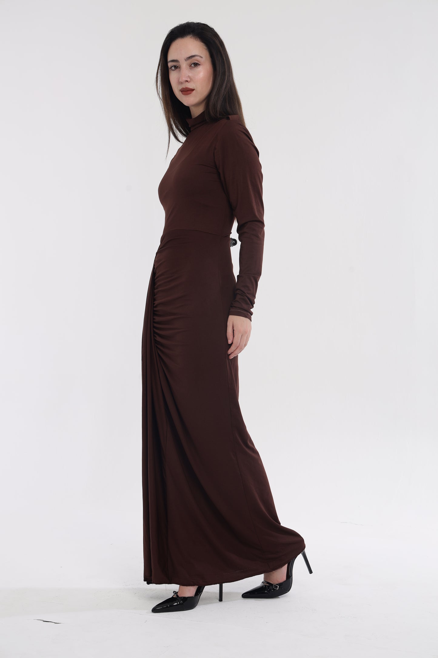 Brown statement slit gown