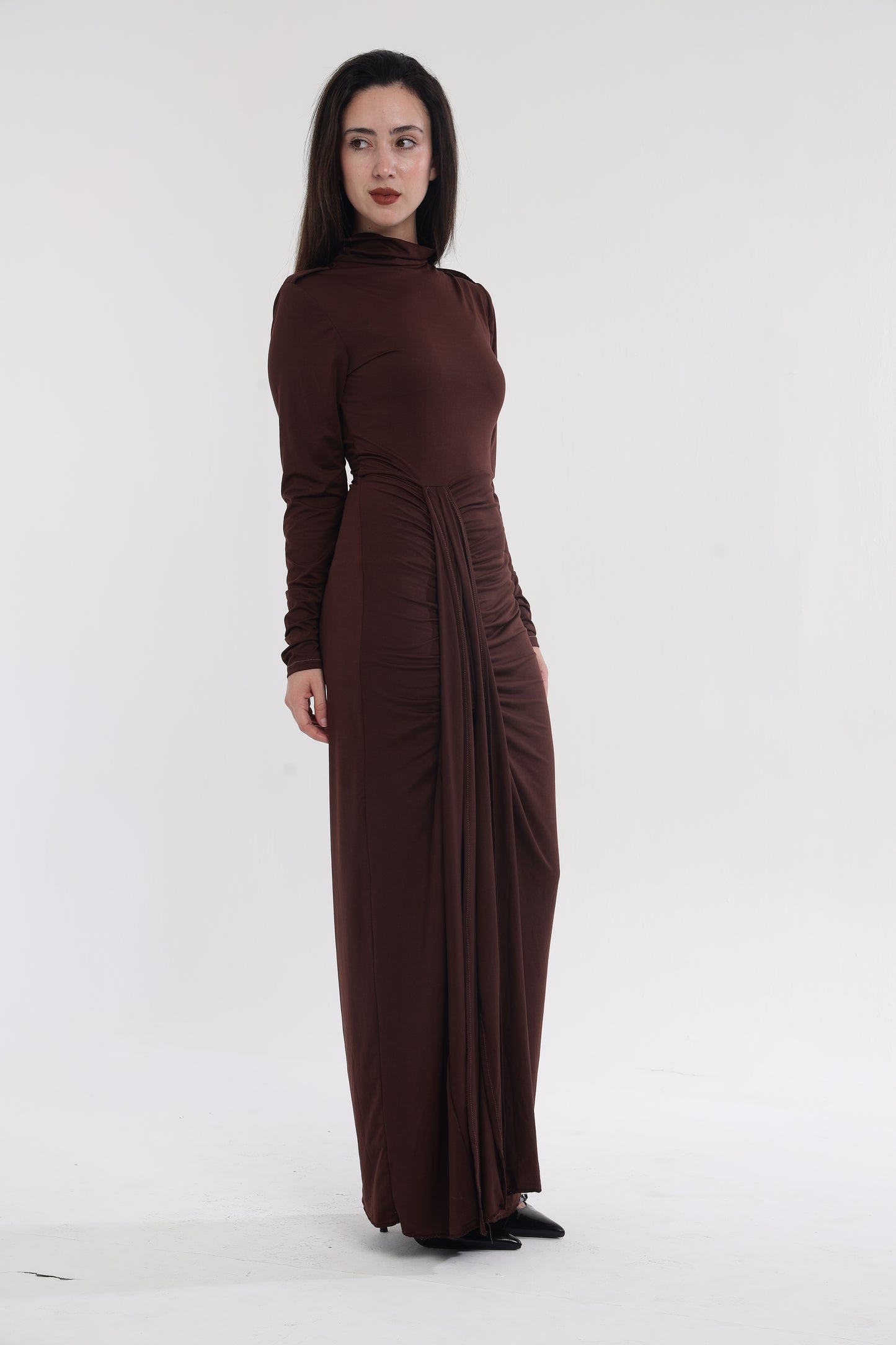 Brown statement slit gown