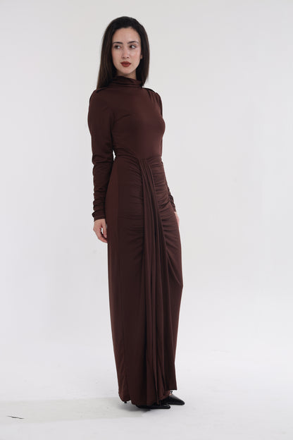 Brown statement slit gown