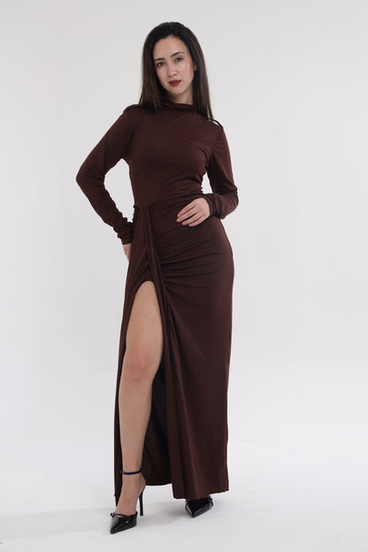 Brown statement slit gown