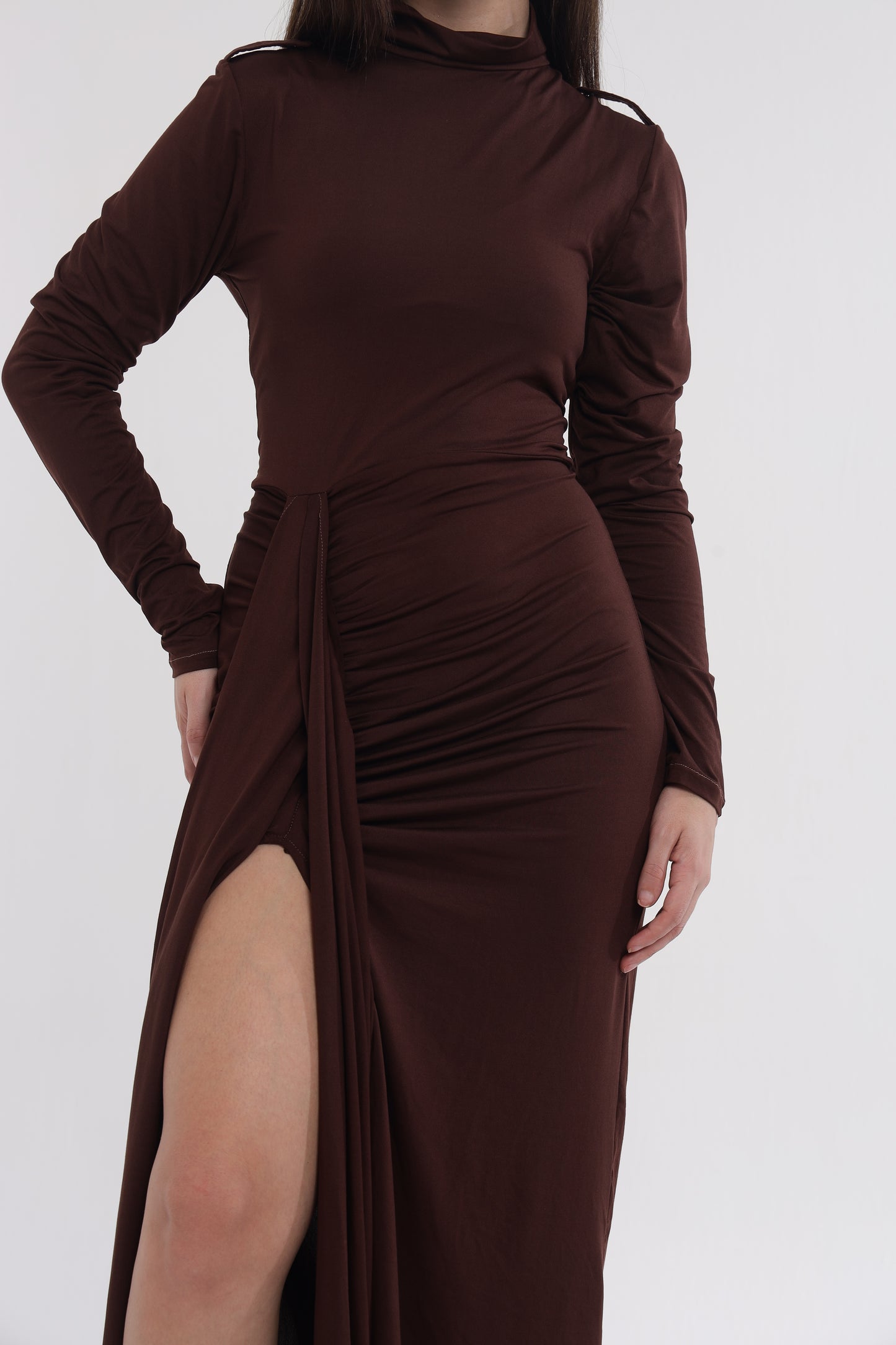 Brown statement slit gown