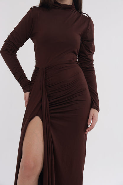 Brown statement slit gown