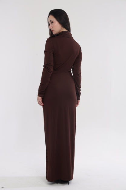 Brown statement slit gown
