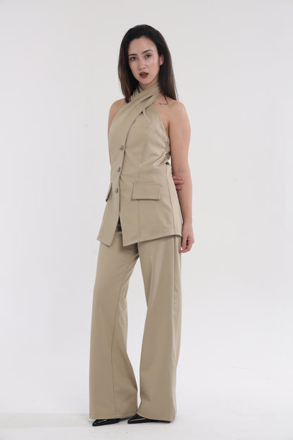 Beige round neck coord