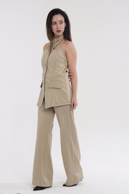 Beige round neck coord