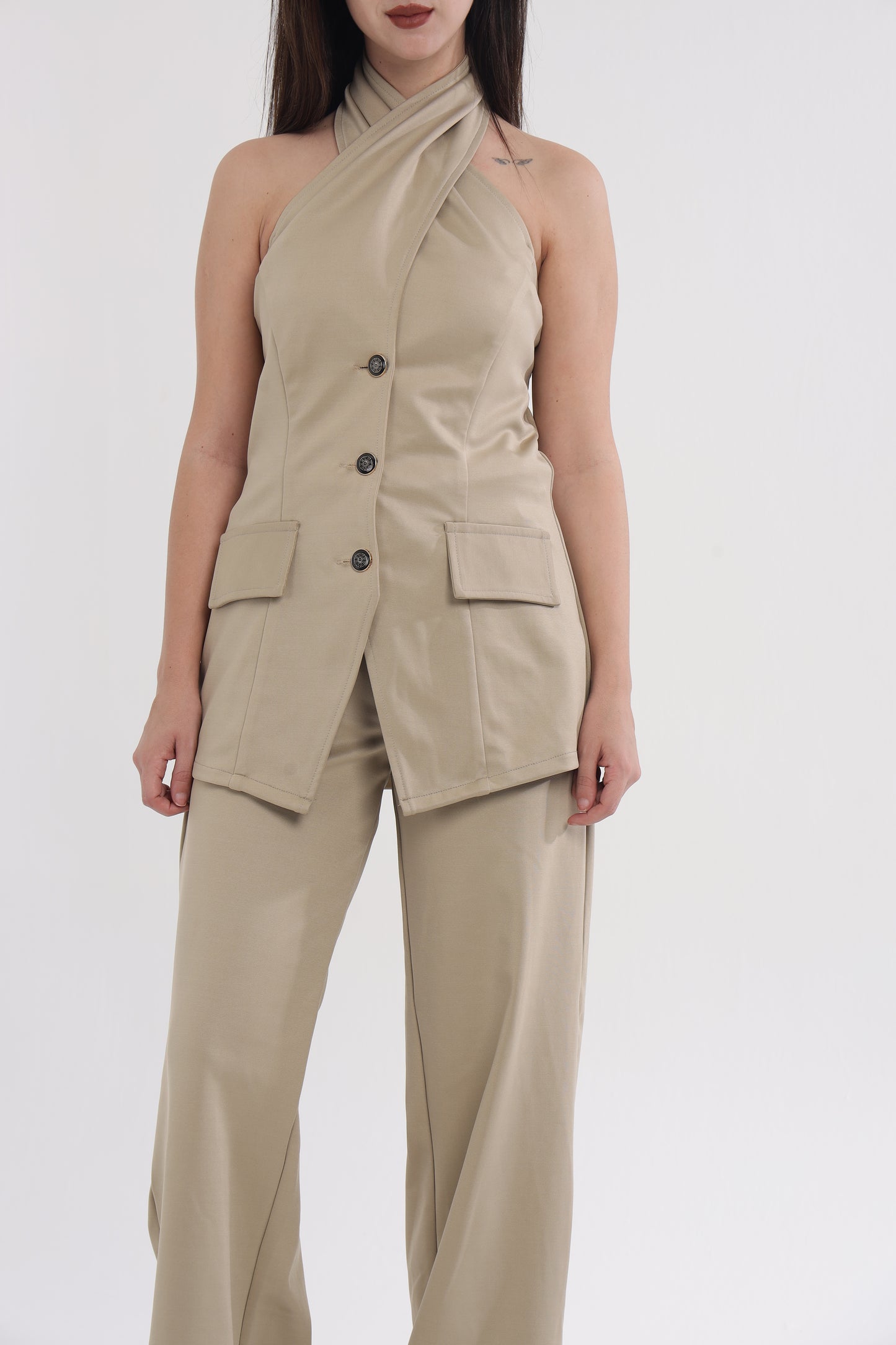 Beige round neck coord