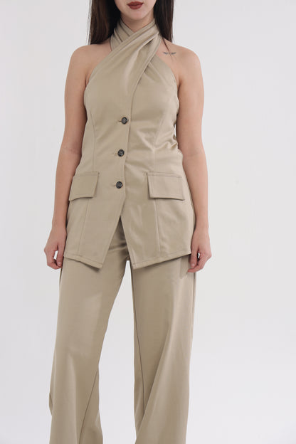 Beige round neck coord