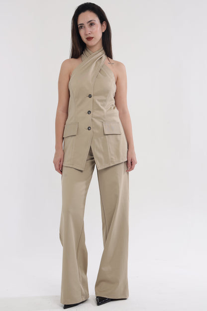 Beige round neck coord