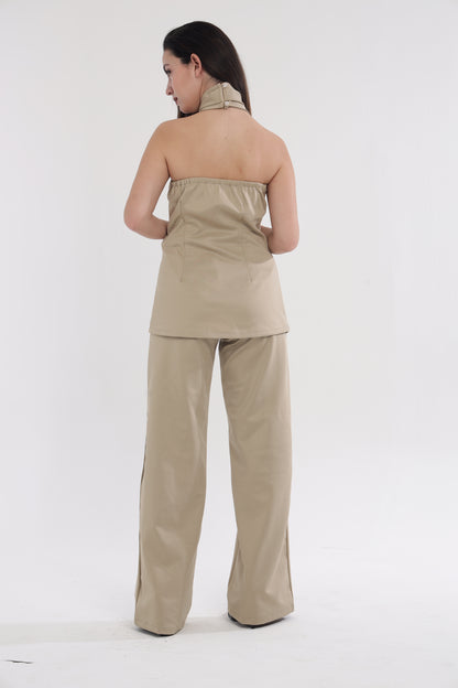 Beige round neck coord