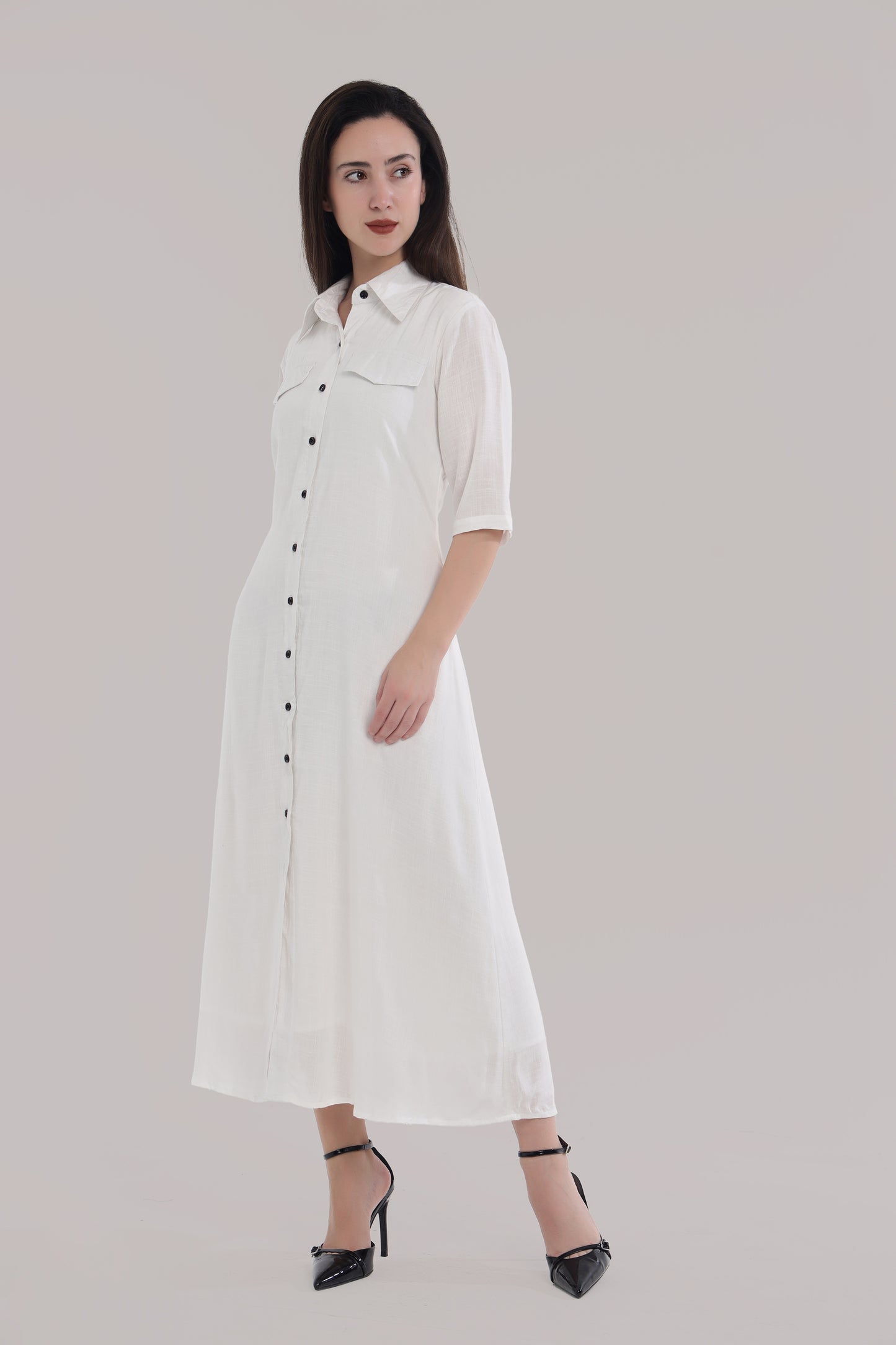 White button casual dress
