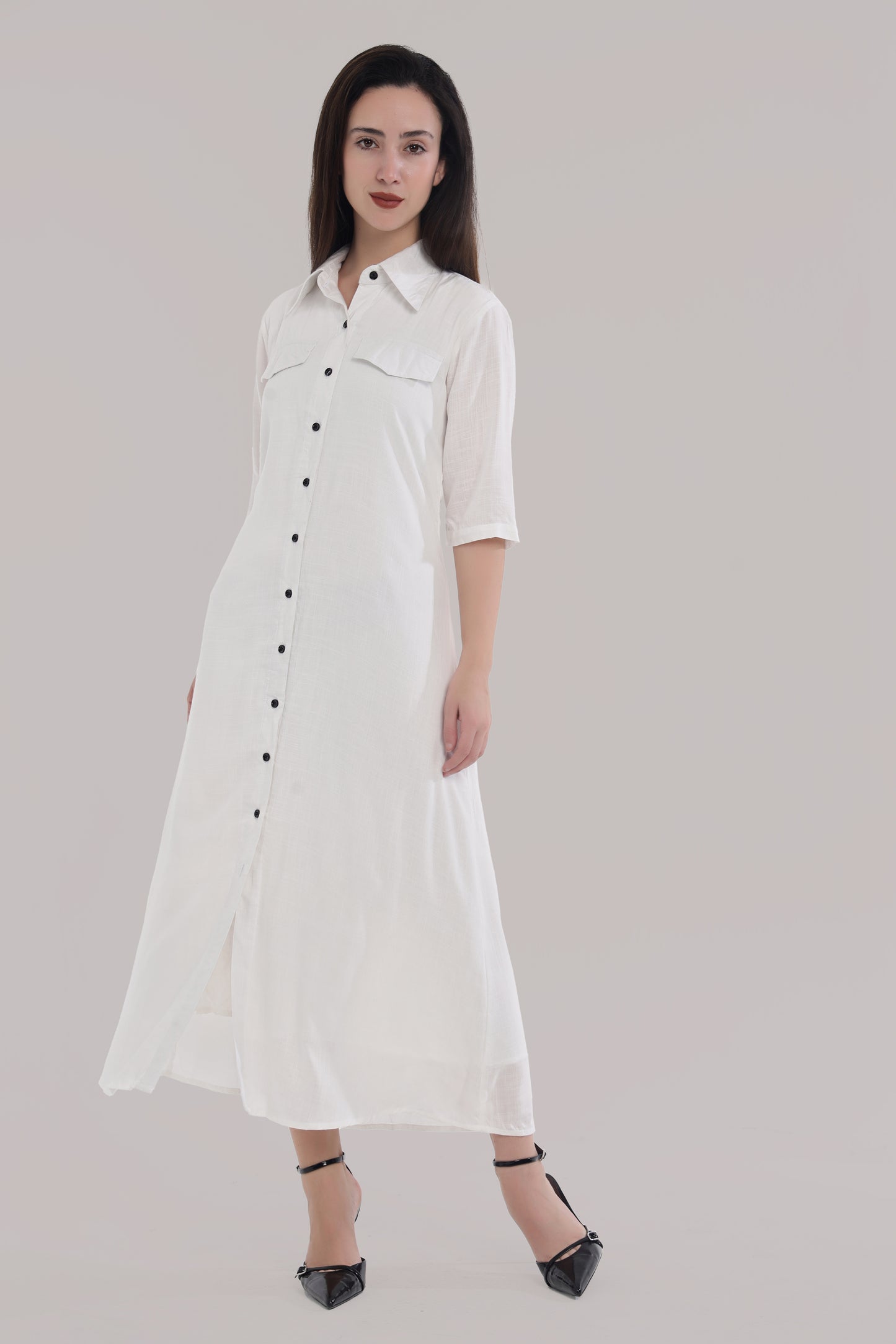 White button casual dress