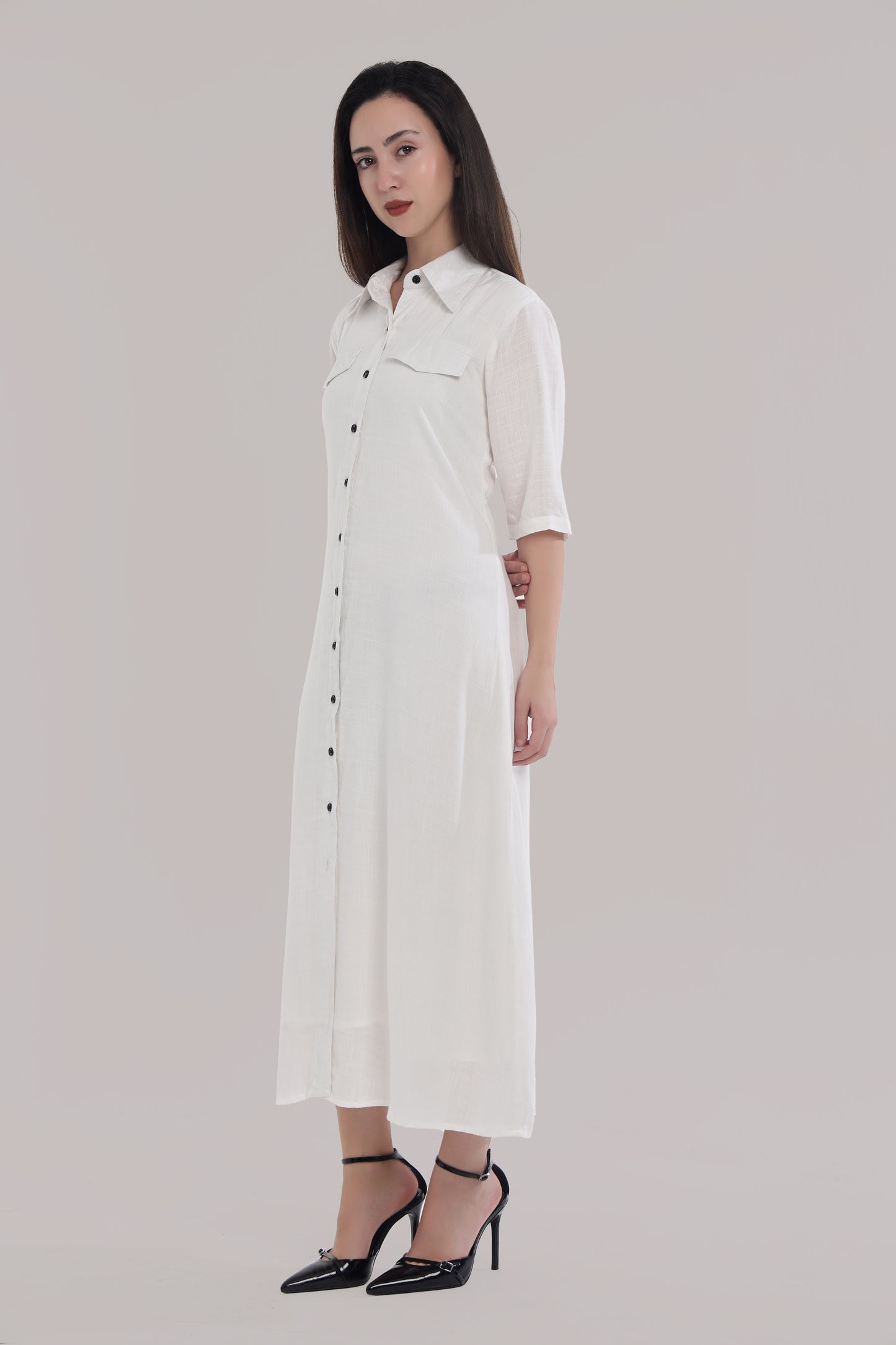 White button casual dress