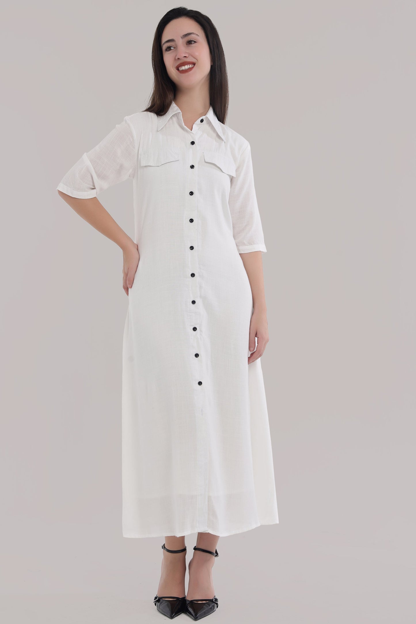 White button casual dress