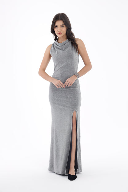 Silver Shimmer Cowl Neck dress