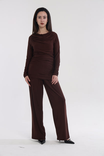 Brown/pink neck frill top