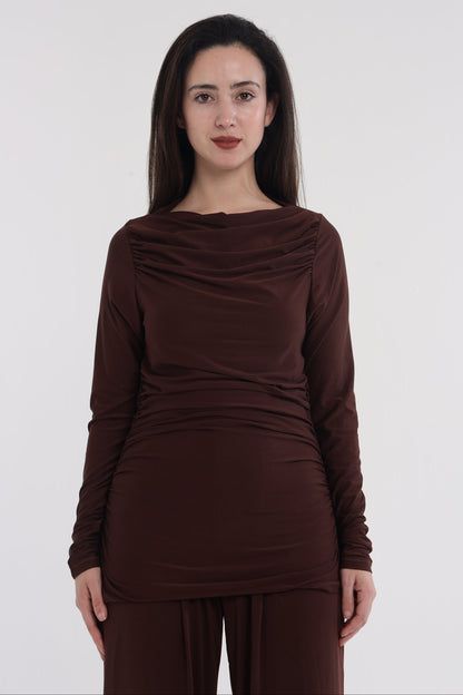 Brown/pink neck frill top