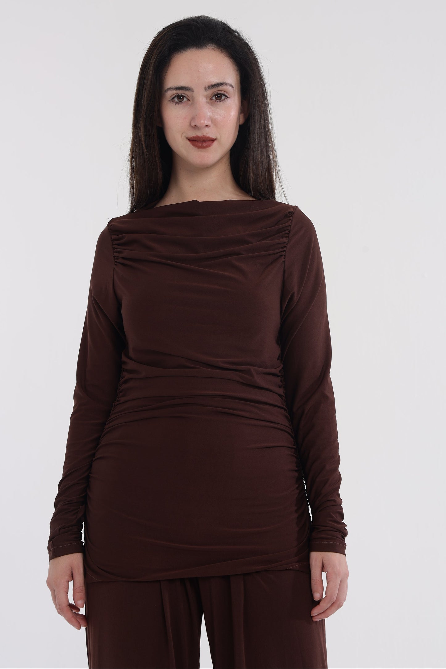 Brown/pink neck frill top