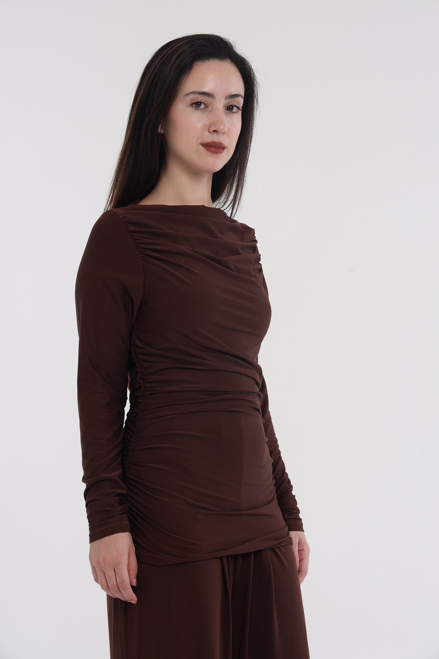 Brown/pink neck frill top