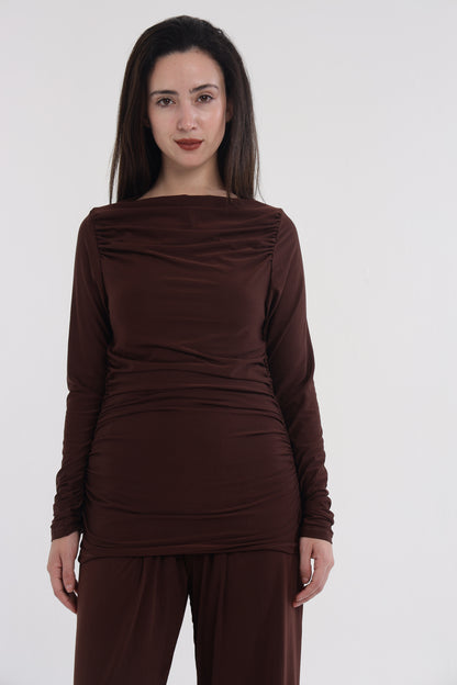 Brown/pink neck frill top