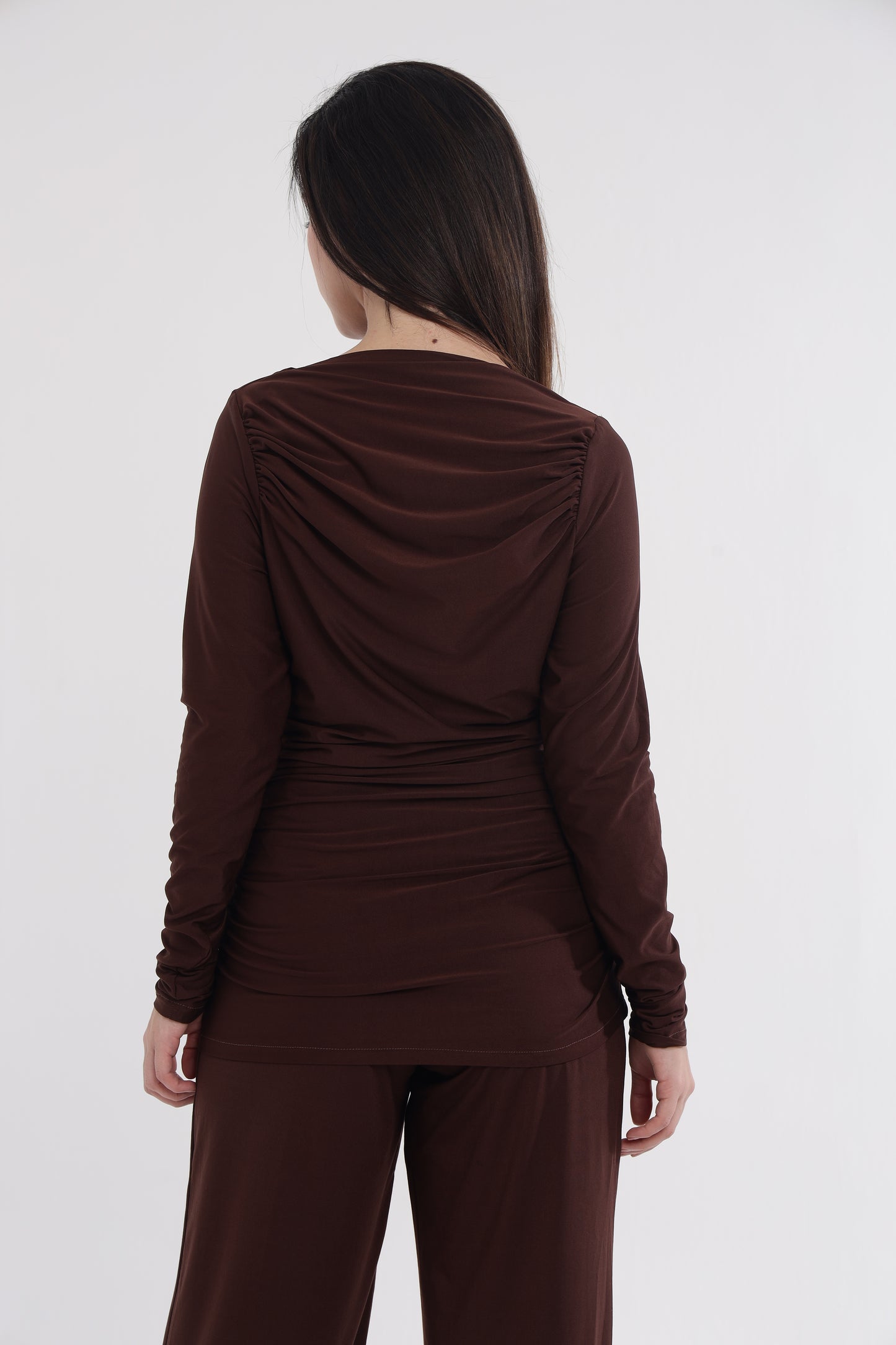 Brown/pink neck frill top