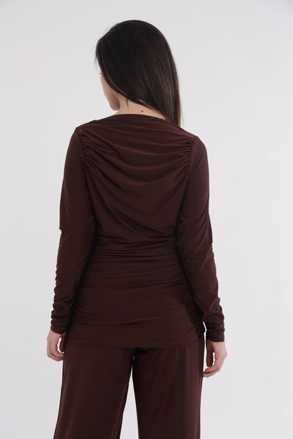 Brown/pink neck frill top