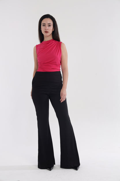 Brown/pink shoulder frill top