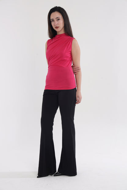 Brown/pink shoulder frill top