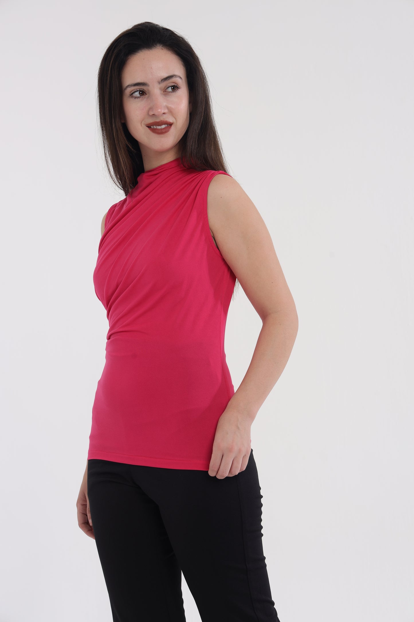 Brown/pink shoulder frill top