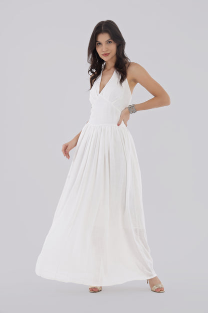 White Long Backless Dress