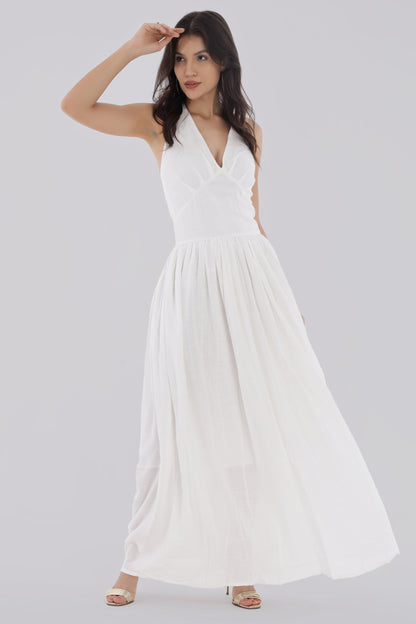 White Long Backless Dress